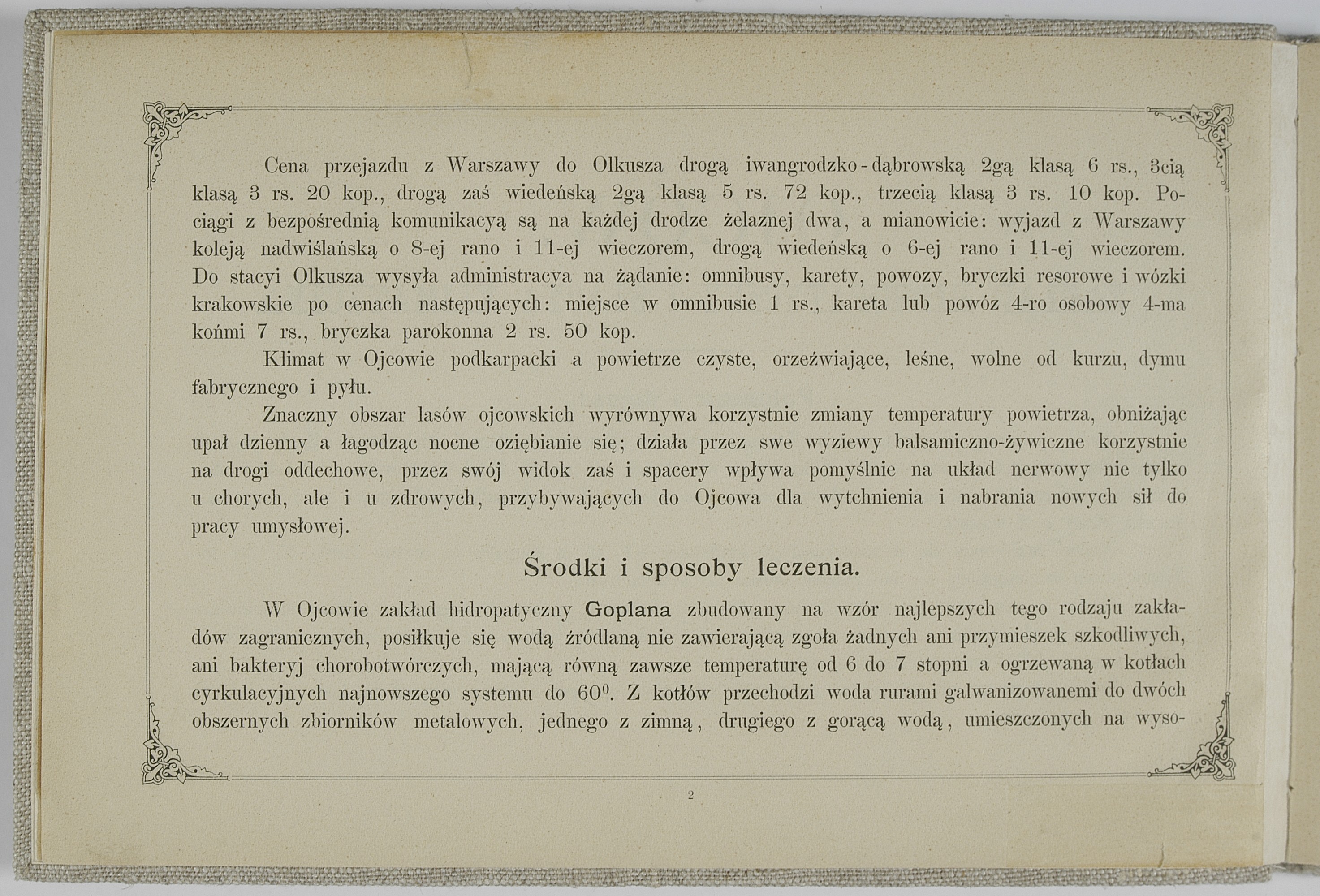 Ojców, Zakład Hidropatyczny Goplana i stacja klimatyczna w Ojcowie. Nakładem Zakładu Hidropatycznego, [1895] (w Krakowie : druk W. L. Anczyca i Spółki)