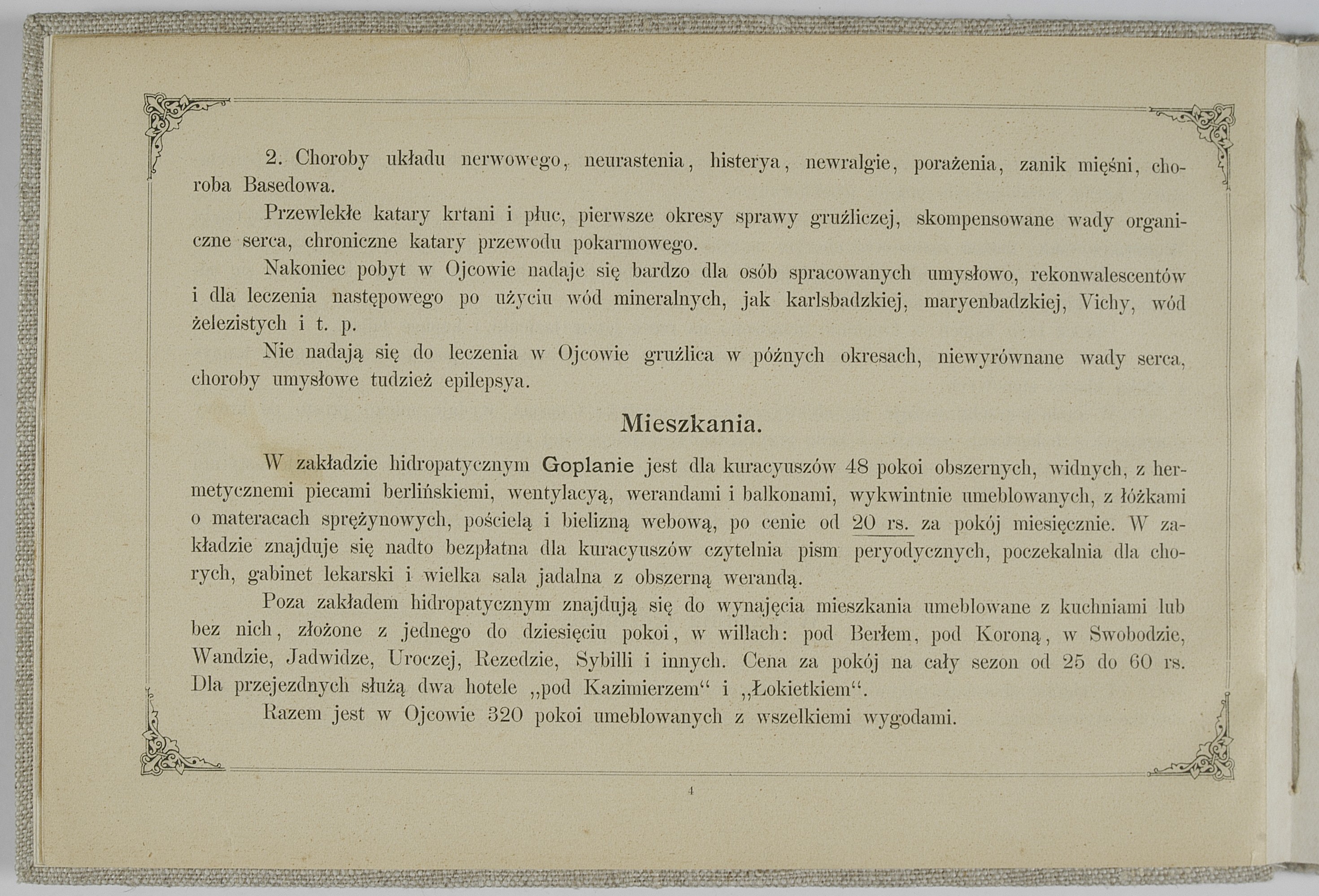 Ojców, Zakład Hidropatyczny Goplana i stacja klimatyczna w Ojcowie. Nakładem Zakładu Hidropatycznego, [1895] (w Krakowie : druk W. L. Anczyca i Spółki)